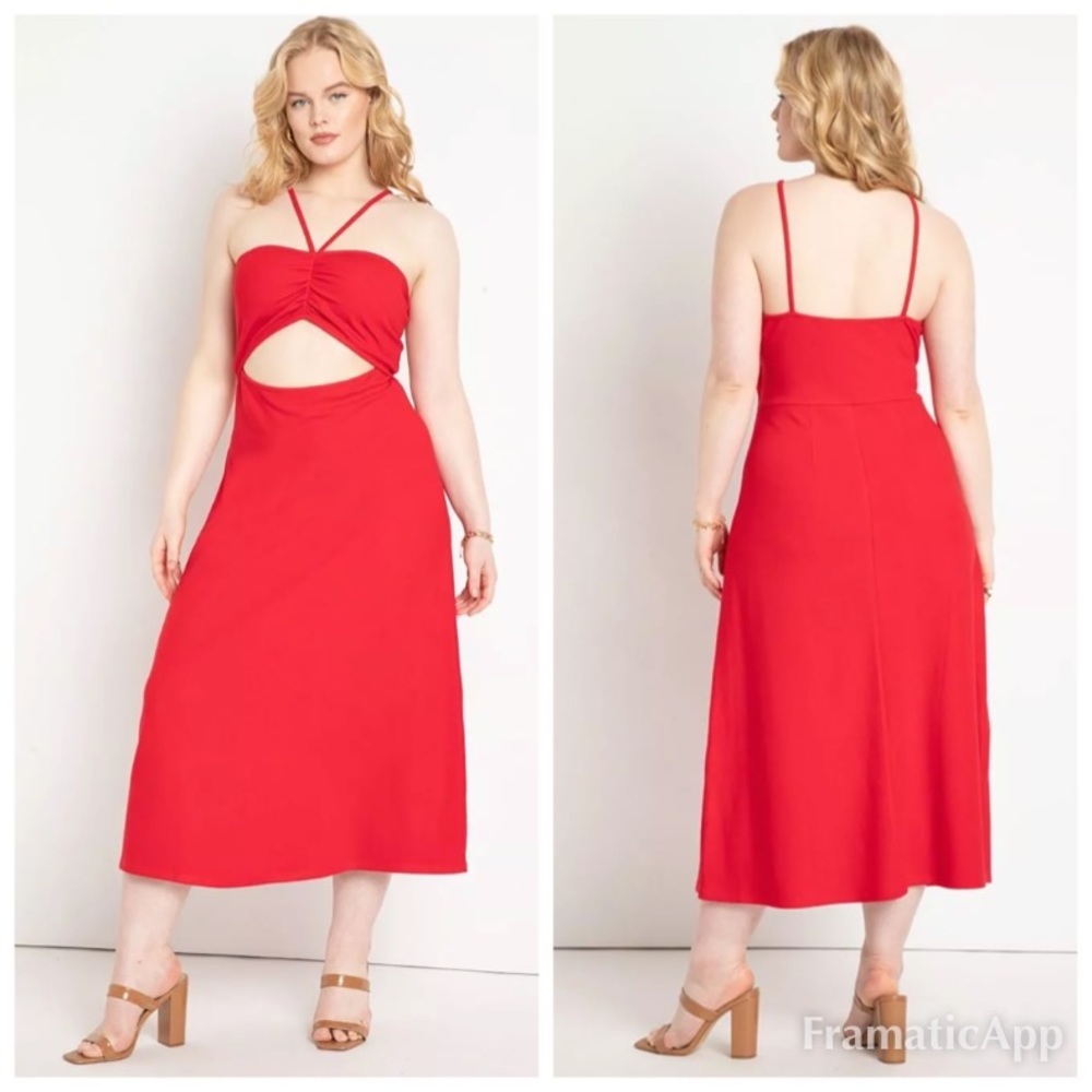 NWT ELOQUII Ribbed Dress With Halter Neck - Tango Red